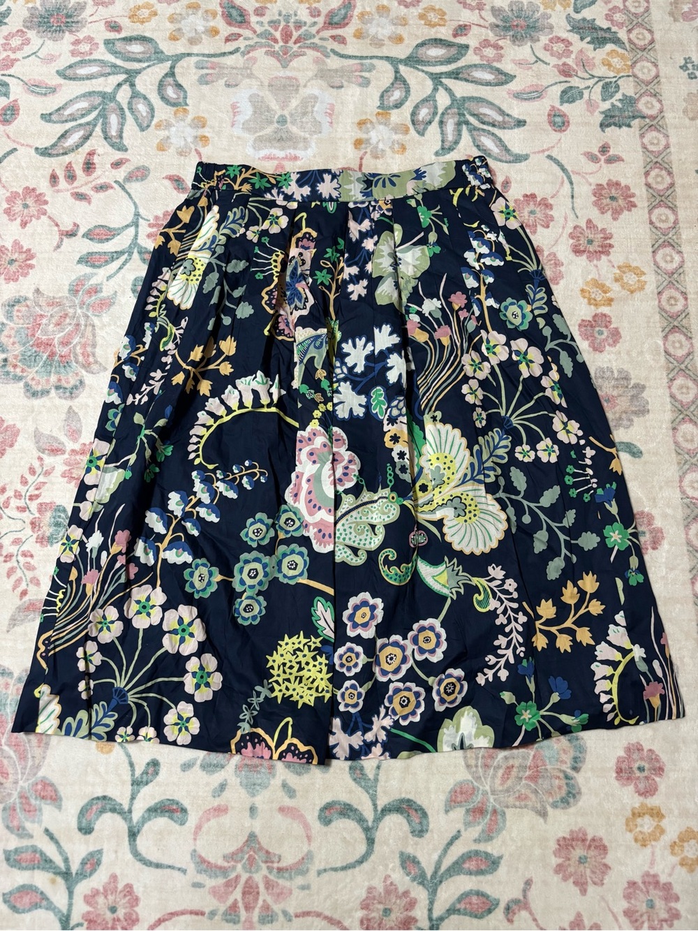 J. Crew Navy Floral Midi Skirt with Multicolor Botanicals